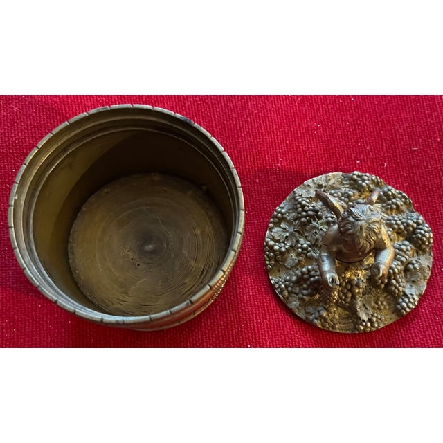 Bronze Antique Early 19th Century French Empire Bronze Inkwell in the Form of a Putto Making Wine in a Barrel of Grapes For Sale - Image 8 of 9