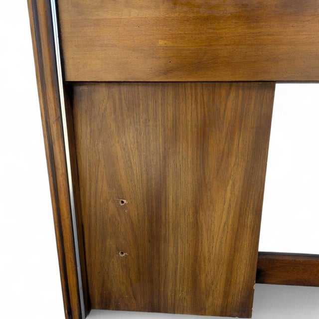 Brown Mid-Century Modern Walnut Veneer King Headboard With Chrome Trim For Sale - Image 8 of 18