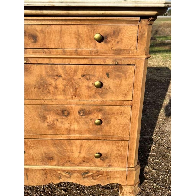 19th Century French Burl Walnut Bleached Marble Top Chest of Drawer / Commodes For Sale - Image 4 of 12