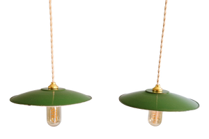 Industrial Pendant Light in Green Enameled Sheet Metal, 1940s, Set of 2