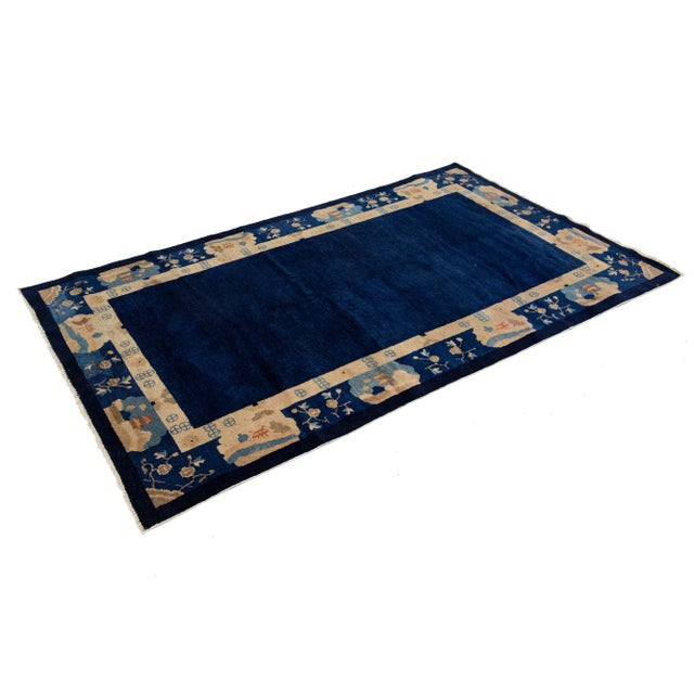 Textile Early 20th Century Designed Antique Peking Chinese Wool Rug in Navy Blue For Sale - Image 7 of 9