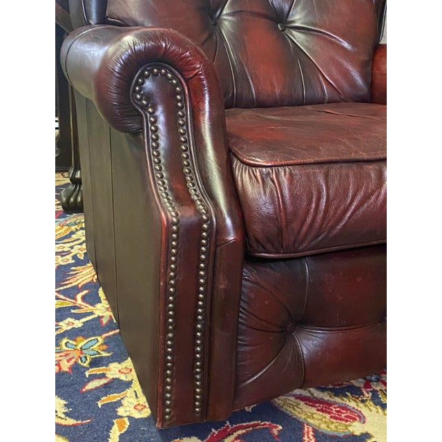 Mid-Century Oxblood Leather Chesterfield Club Chairs England A-Pair For Sale - Image 9 of 13