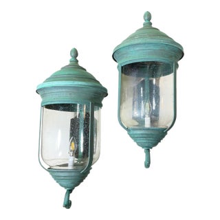 Pair of Vintage Solid Brass Wall Lanterns /Sconces 26”x 12” X13” For Sale