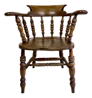 Antique English Elm Wood Windsor Captains Chair, 1900s