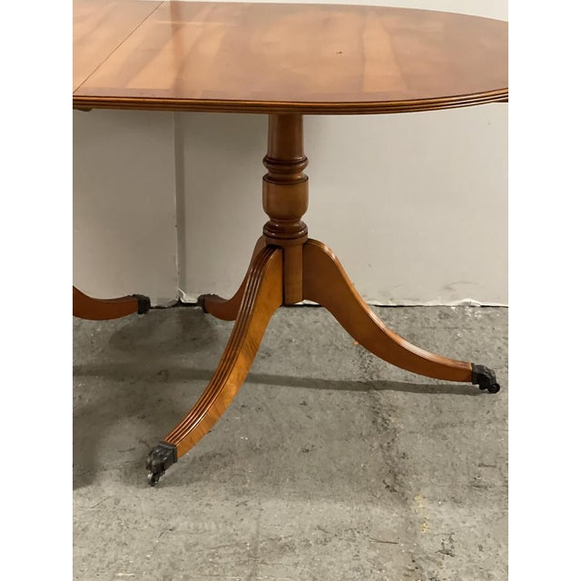 Vintage Yew Wood Twin Pedestal Extending Dining Table For Sale - Image 3 of 18