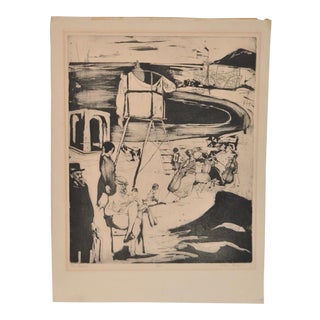 1950s Vintage "The Beach" Etching by Helen Breger For Sale