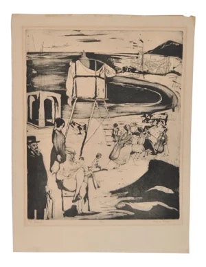 1950s Vintage "The Beach" Etching by Helen Breger