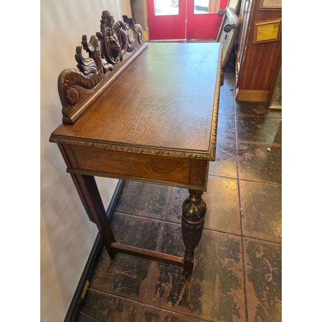 Antique 1880 Carved Lion Desk Solid Quater Sawn Oak Renaissance Revival Spanish Revival For Sale - Image 12 of 14