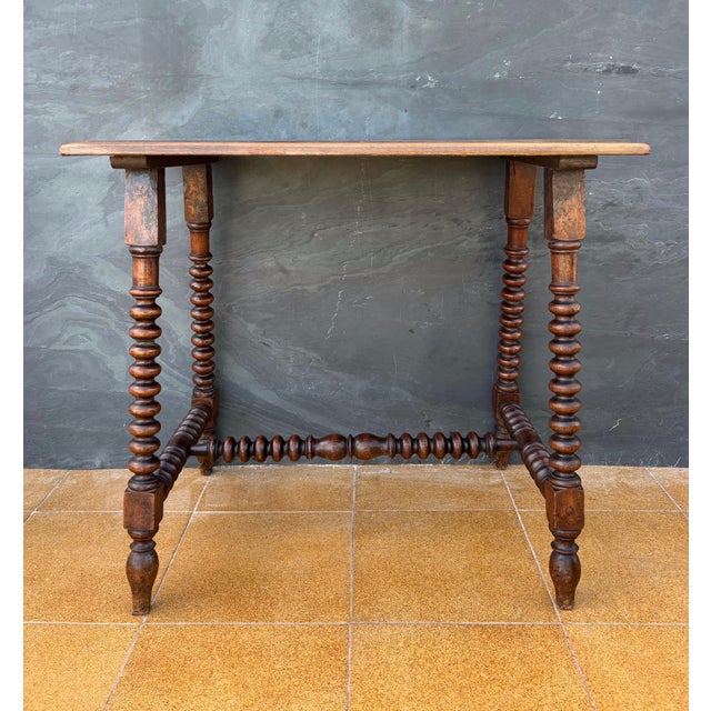 Spanish Barley Twist Table with Inlaid Marquetry Top, Early 20th Century For Sale - Image 9 of 13
