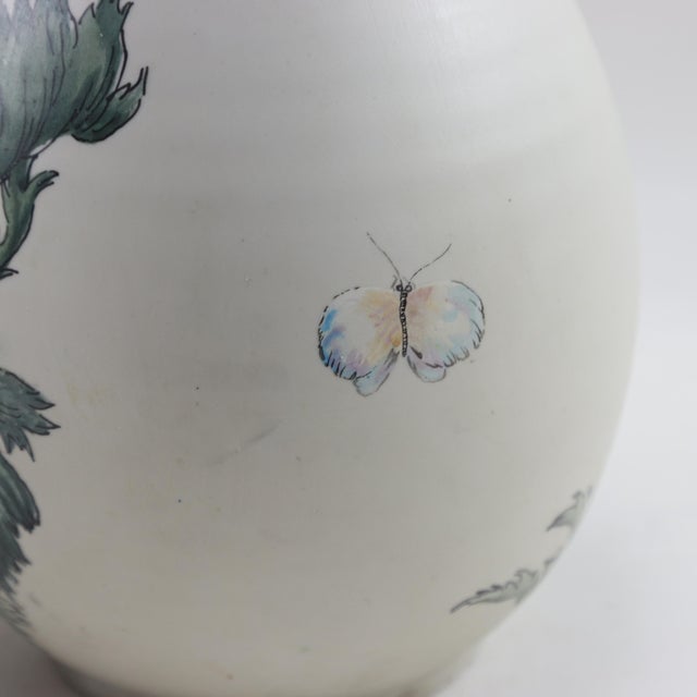 Pair Vintage Porcelain With Hand Painted Flowers Motif Vase For Sale - Image 9 of 11