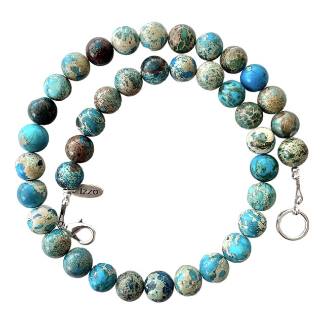 Ocean Jasper Beaded Necklace With Silver Plated Clasp by Matthew Izzo For Sale