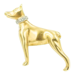 Doberman Pinscher Figural Diamond Yellow Gold Dog Brooch