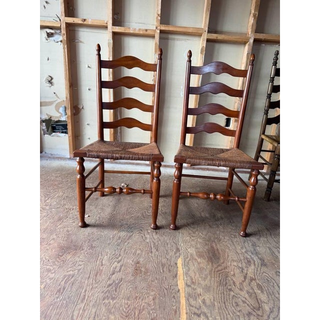 Henkel Harris Early American Rustic Style High Ladder Back Dining Chairs. Set of 6 For Sale - Image 9 of 18