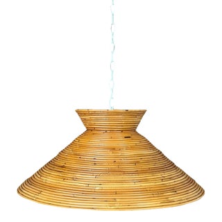 Vintage Italian Pencil-Reed Rattan and Bamboo "Witch Hat" Pendant Light For Sale