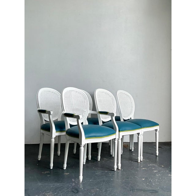 Late 20th Century Vintage Medallion Back Cane Dining Chairs - Set of Six For Sale - Image 5 of 10