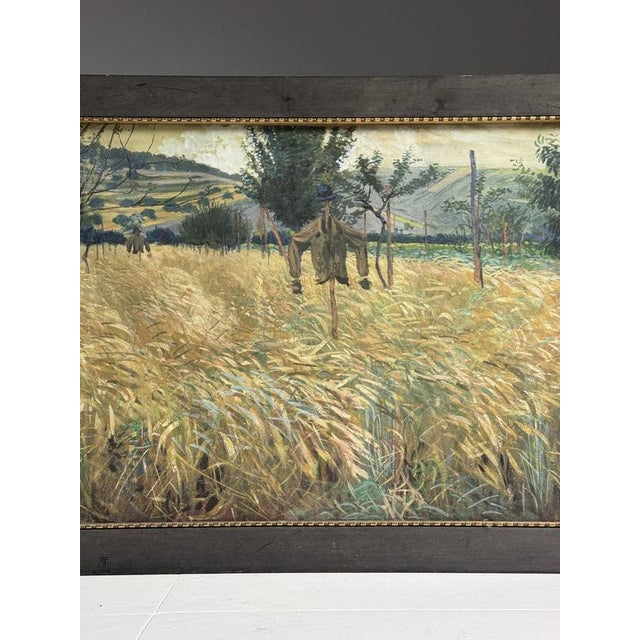 Unknown, Grain Field with Scarecrows, Chalk on Paper, Framed For Sale - Image 6 of 14