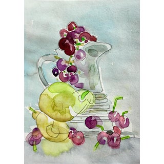 Still Life With Grapes Watercolor Painting For Sale