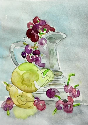 Still Life With Grapes Watercolor Painting