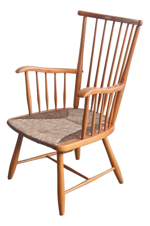 Vintage Armchair in Beech & Rush by Arno Lambrecht for WKS Möbel, 1950s