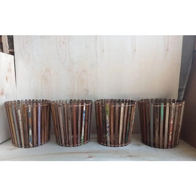 Brown Vintage Salvaged Boat Wood Rustic Basket Large For Sale - Image 8 of 9