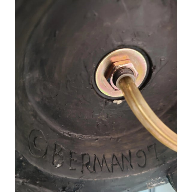 Wood 1990s Michael Berman Hand Made Ceramic and Glass Lamps - a Pair For Sale - Image 7 of 8