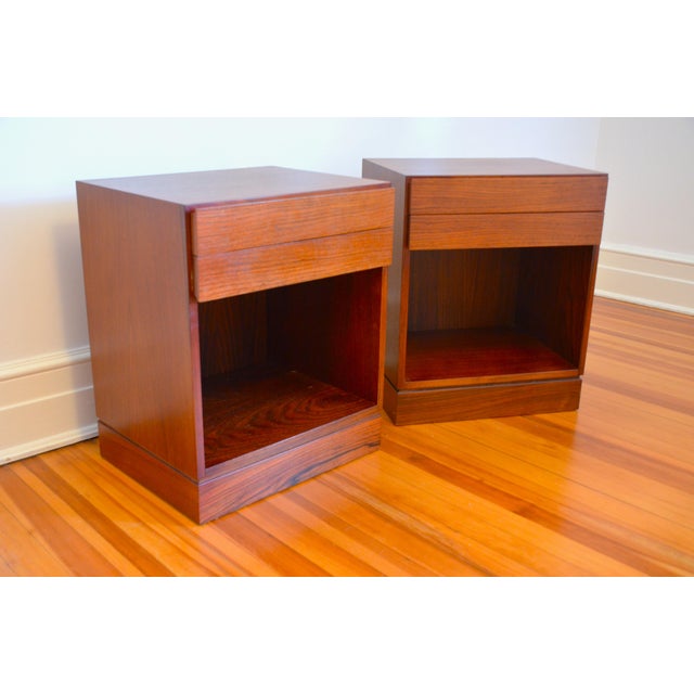 Pair of Vintage Danish Modern Two Drawer Nightstands designed by Arne Wahl Iversen This pair of bed side tables were made...