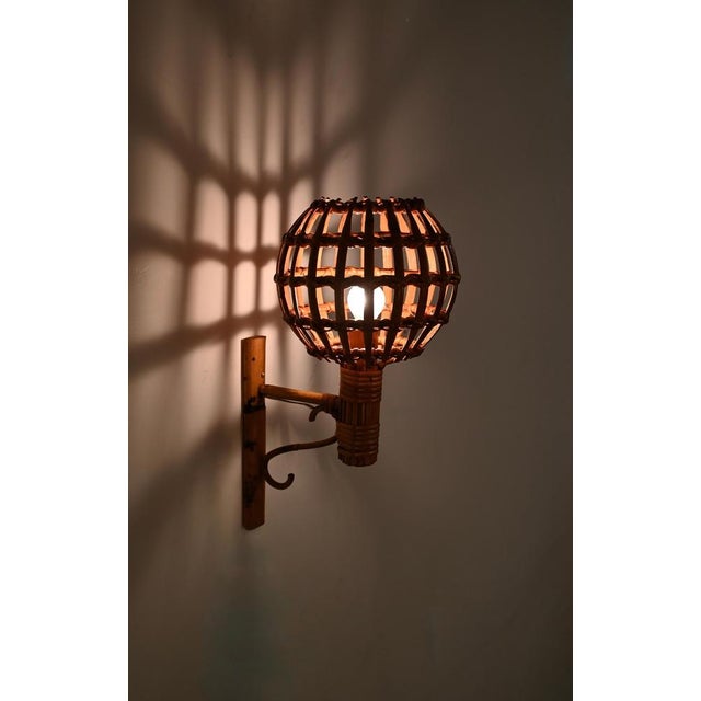 Mid-Century Rattan Lantern Sconce attributed to Louis Sognot, 1960s For Sale - Image 16 of 17