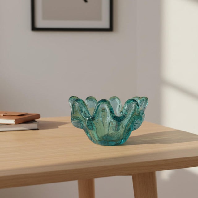 Mid-Century Italian Murano Style Aqua Blue Swung Glass 8-Finger Trinket Dish For Sale - Image 4 of 4
