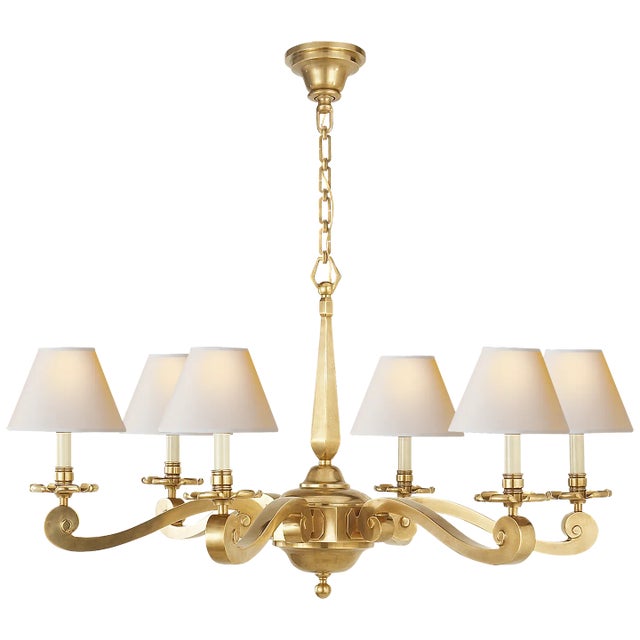 Myrna Chandelier in Natural Brass with Natural Paper Shades Designer: Alexa Hampton Canopy: 4.5" Round Mounting: Chain...