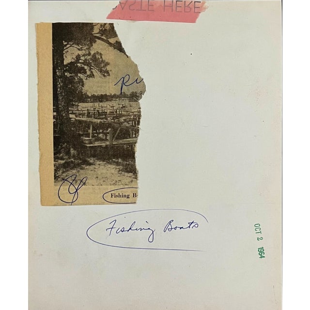 1964 black and white photograph of fishing boat docks on the coast of Florida. Publication information on the back....