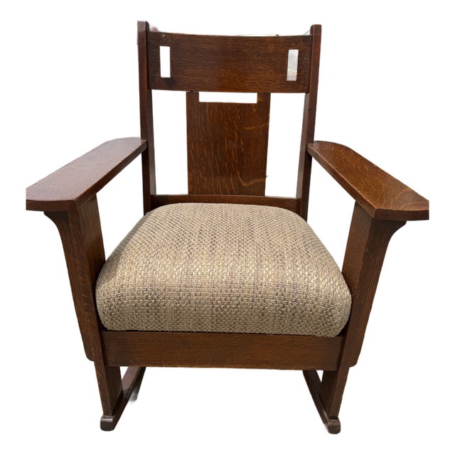 Early 20th Century Charles Stickley Mission Oak Rocking Chair For Sale