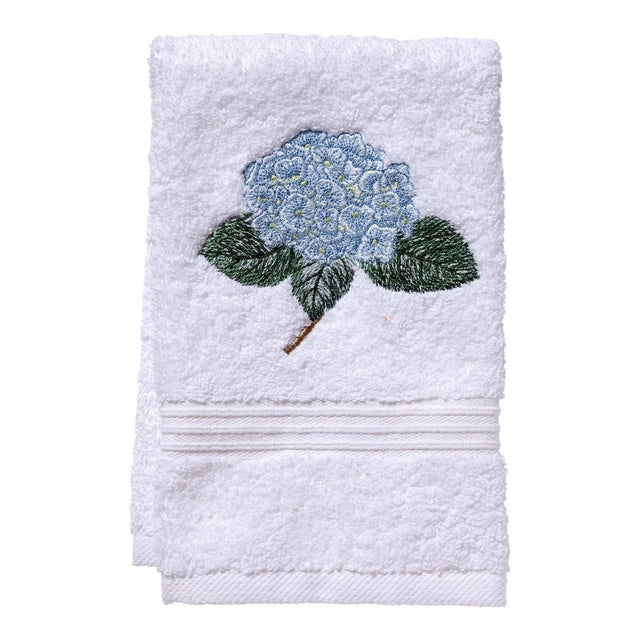 Light Blue Hydrangea Too Terry Guest Towel, Embroidered For Sale
