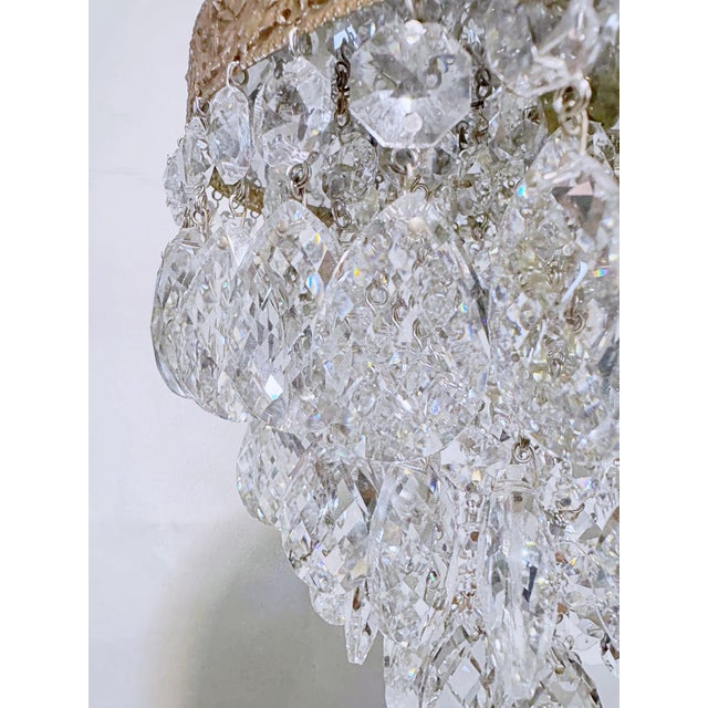 Vintage Multi-Tier Crystal Waterfall Chandelier With Ornate Brass Rim For Sale In New York - Image 6 of 9