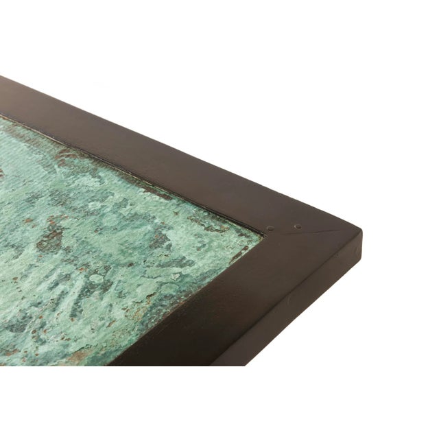 Black Vintage Rectangular Cocktail Table With Stained Black Wood and Patinated Copper Oxidized Turquoise Top For Sale - Image 8 of 10