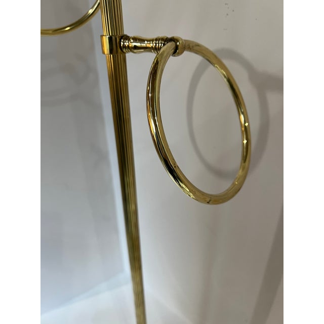 Vintage Solid Brass Towel / Valet Stand With Ring Holders – Mid Century Traditional For Sale - Image 4 of 12