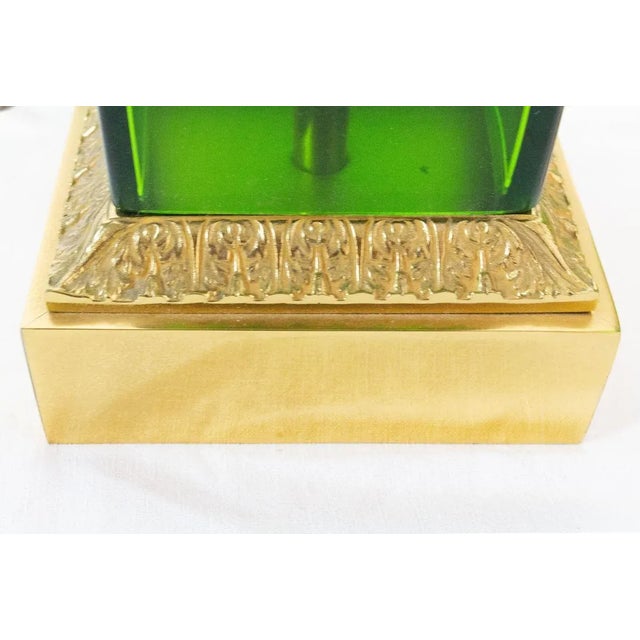 Metal Empire Style Glass and Brass Column Table Lamp, France, Set of 2 For Sale - Image 7 of 14