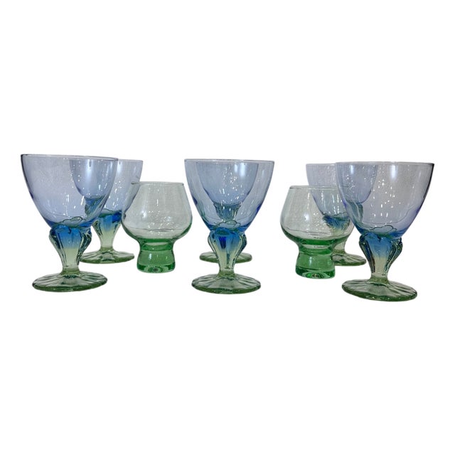 Postmodern Bahia Glass Set in Blown Glass by Bormioli Rocco, Italy, 1980s, Set of 8 For Sale