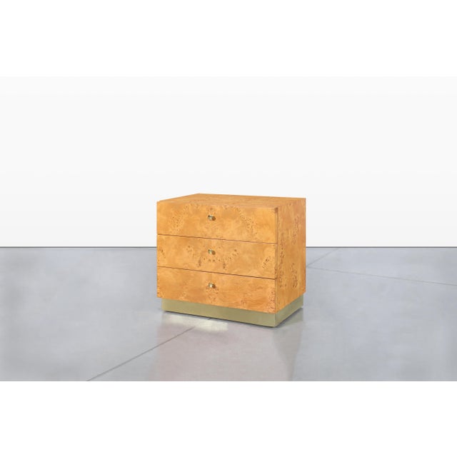 Wood Mid-Century Modern Burl Wood and Brass Nightstands by Founders for Thomasville For Sale - Image 7 of 15