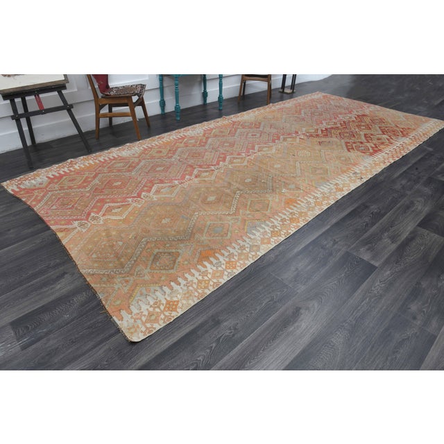 1970s Vintage Handmade Wool Cotton Red Kilim Rug For Sale - Image 9 of 11