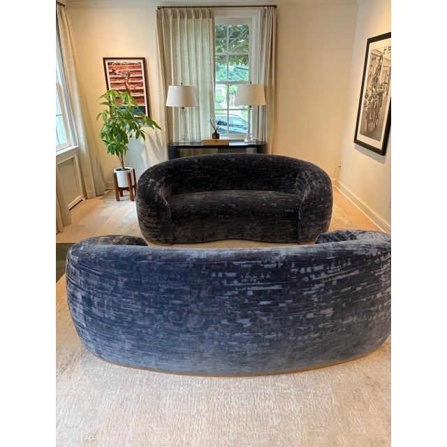 Wood Brand New Elegant Blue Sofa For Sale - Image 7 of 11
