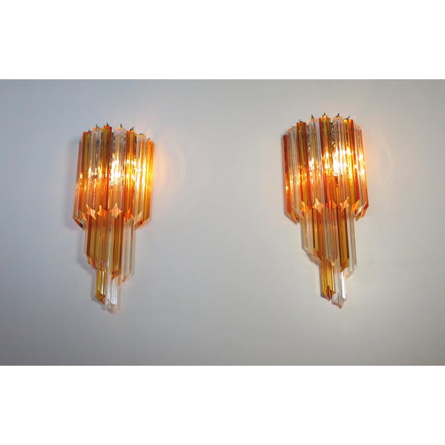 Vintage Murano Wall Sconce with Quadriedri Amber and Trasparent Prism, 1990, Set of 2 For Sale - Image 6 of 13