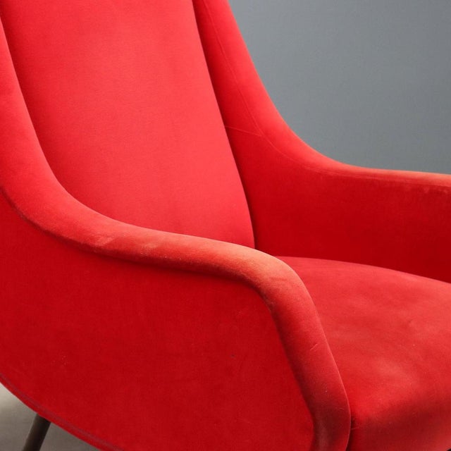 Vintage Red Velvet Chair, 1960s For Sale - Image 4 of 10