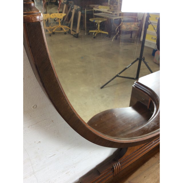 Wood Art Deco Vanity With 8 Dovetailed Drawers and Round Mounted Mirror For Sale - Image 7 of 18