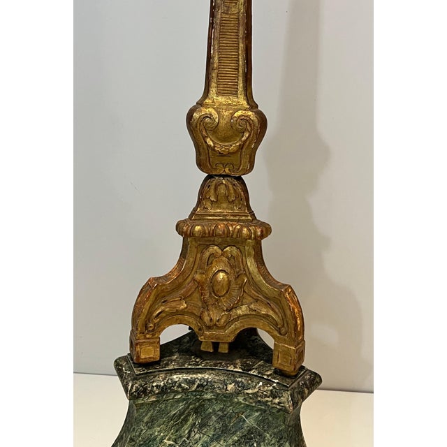 1900s Tall Gilded Carved Wood Candelabra on a Patinated Base For Sale - Image 9 of 12