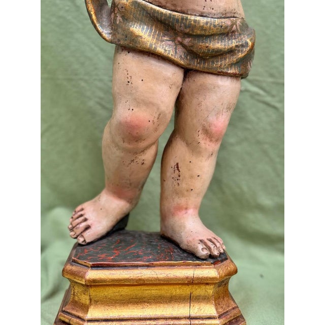 Gold Baroque Angels in Polychrome Wood, Set of 2 For Sale - Image 8 of 12