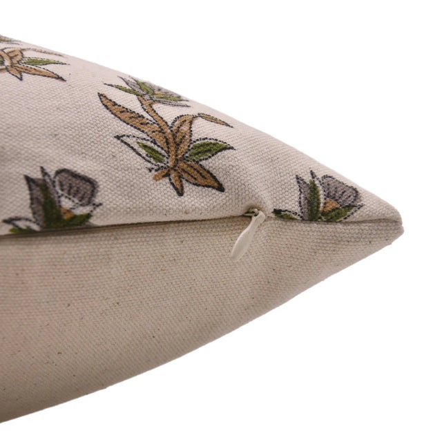 Rustic Floral Block Printed Duck Canvas Pillow Cover 16x16 Inch- Coastal Tulip For Sale - Image 3 of 5