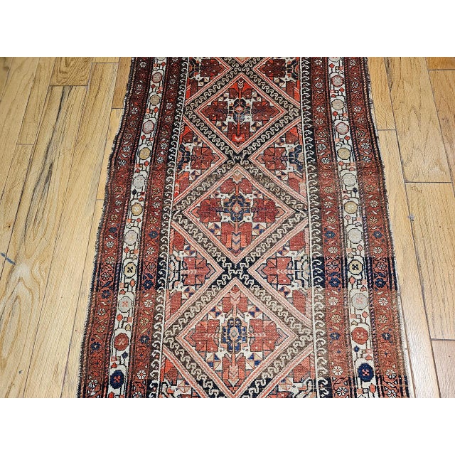 Antique Malayer Runner Rug, Hand-Knotted Wool, Geometric Pattern, 4x12, Red & Ivory For Sale - Image 17 of 18