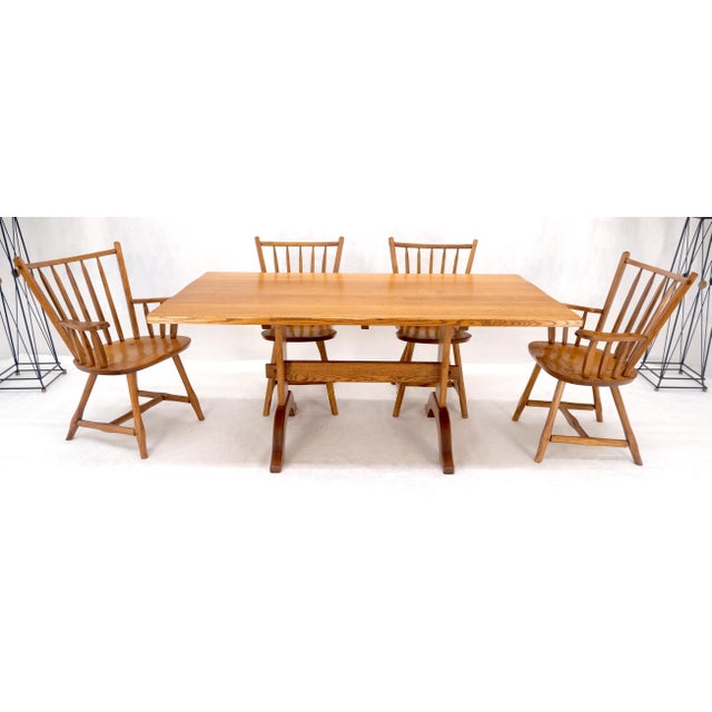 Late 20th Century Very Fine All Pegged Joints Solid Oak Dining Chairs Table Set MINT For Sale - Image 4 of 18