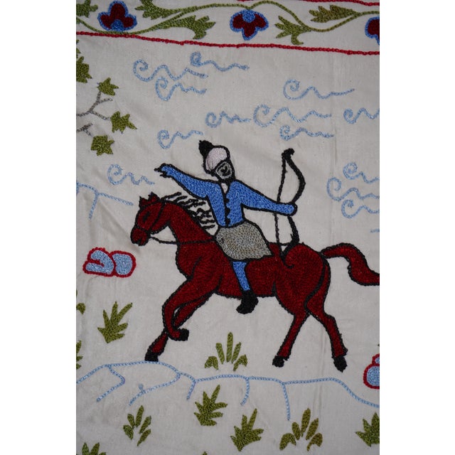 Uzbek Suzani Animal Tablecloth - Silk Cotton Blend Horse Runner 1'6'' X 6'1'' For Sale - Image 11 of 12