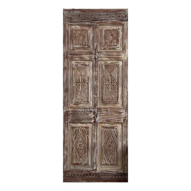 Antique Hand-Carved Floral Single Door – Statement Barn Door Wall Art For Sale